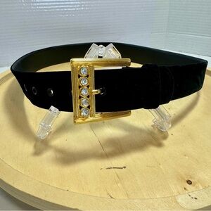Vintage Velvet Belt With Gold and Rhinestone Buckle